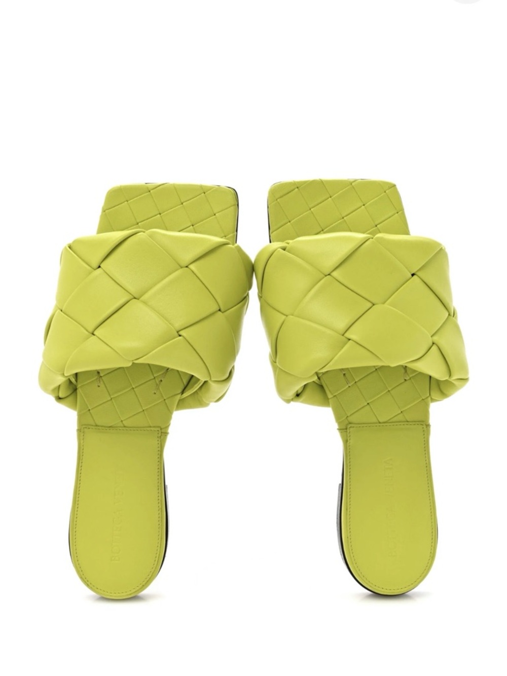 BOTTEGA VENETA Nappa Maxi Intrecciato Lido Flat Sandals 37.5 Kiwi NWT $1350